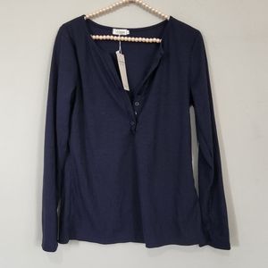 NWT Queenshero Women's Top/Sweater Ribbed Long sleeve Button Neck Size L.